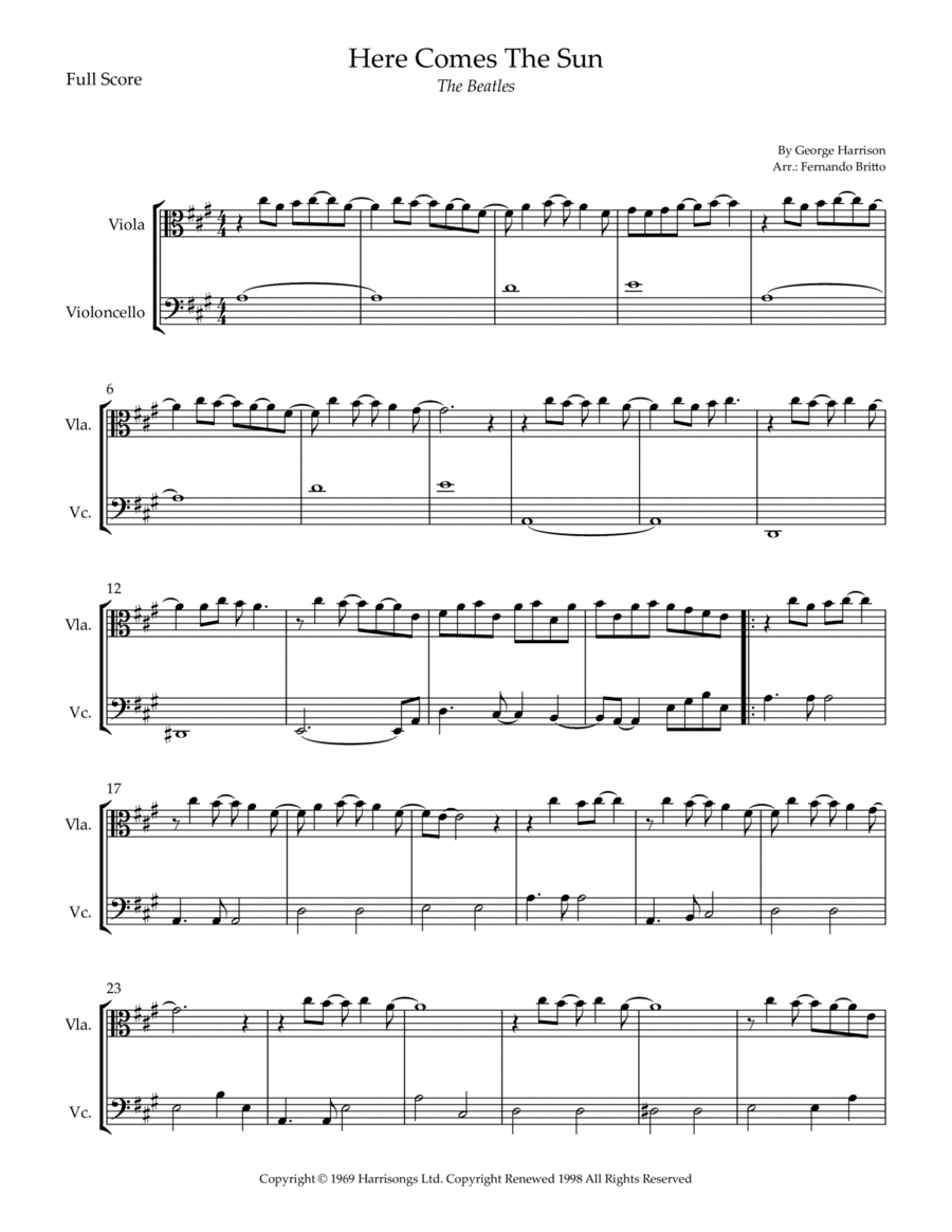 Here Comes The Sun (arr. Fernando Britto)