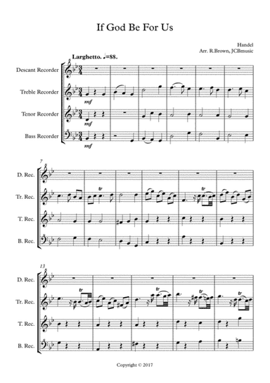If God be for us (Handel's Messiah) recorder quartet (arr. R.Brown, JCBmusic)