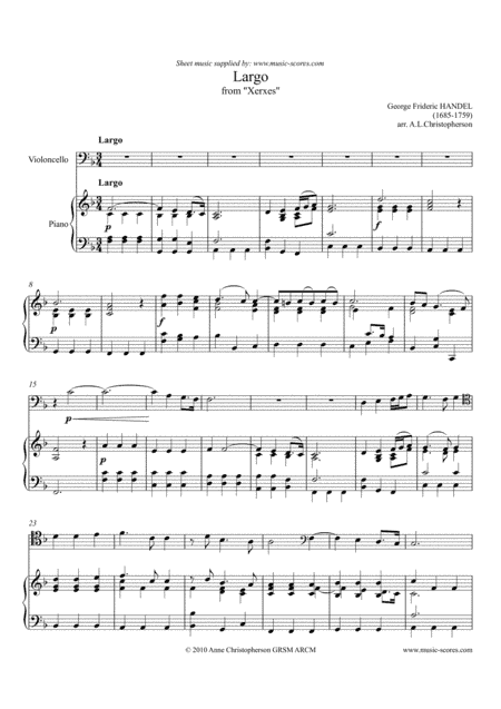 Largo from Xerxes - Cello and Piano (arr. Anne L Christopherson GRSM ARCM)