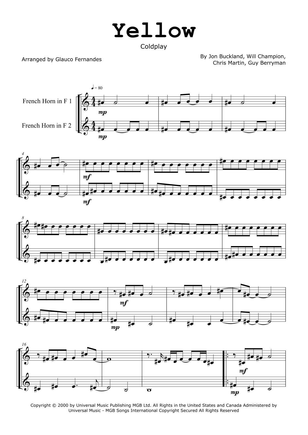 Yellow (arr. Glauco Fernandes)