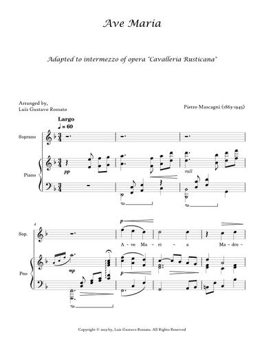 Mascagni - Ave Maria (SOPRANO - F Major) (arr. Luís Gustavo Rossato)