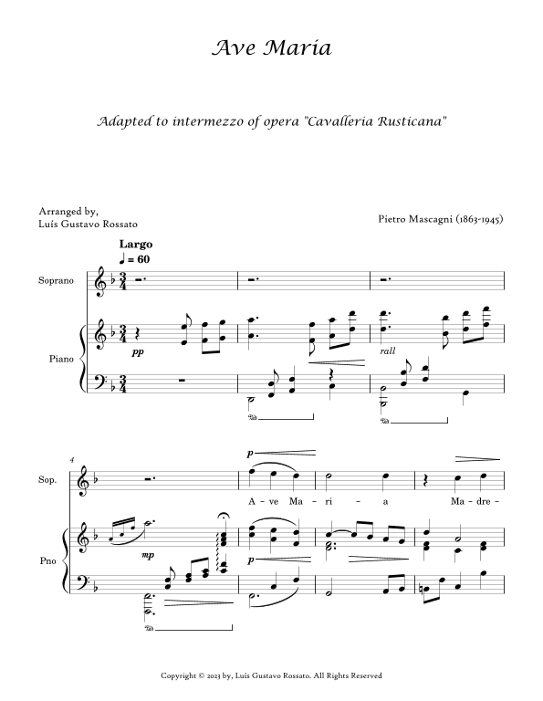 Mascagni - Ave Maria (SOPRANO - F Major) (arr. Luís Gustavo Rossato)