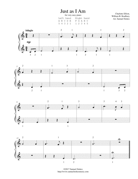 Just as I Am - for very easy piano (arr. Samuel Stokes)