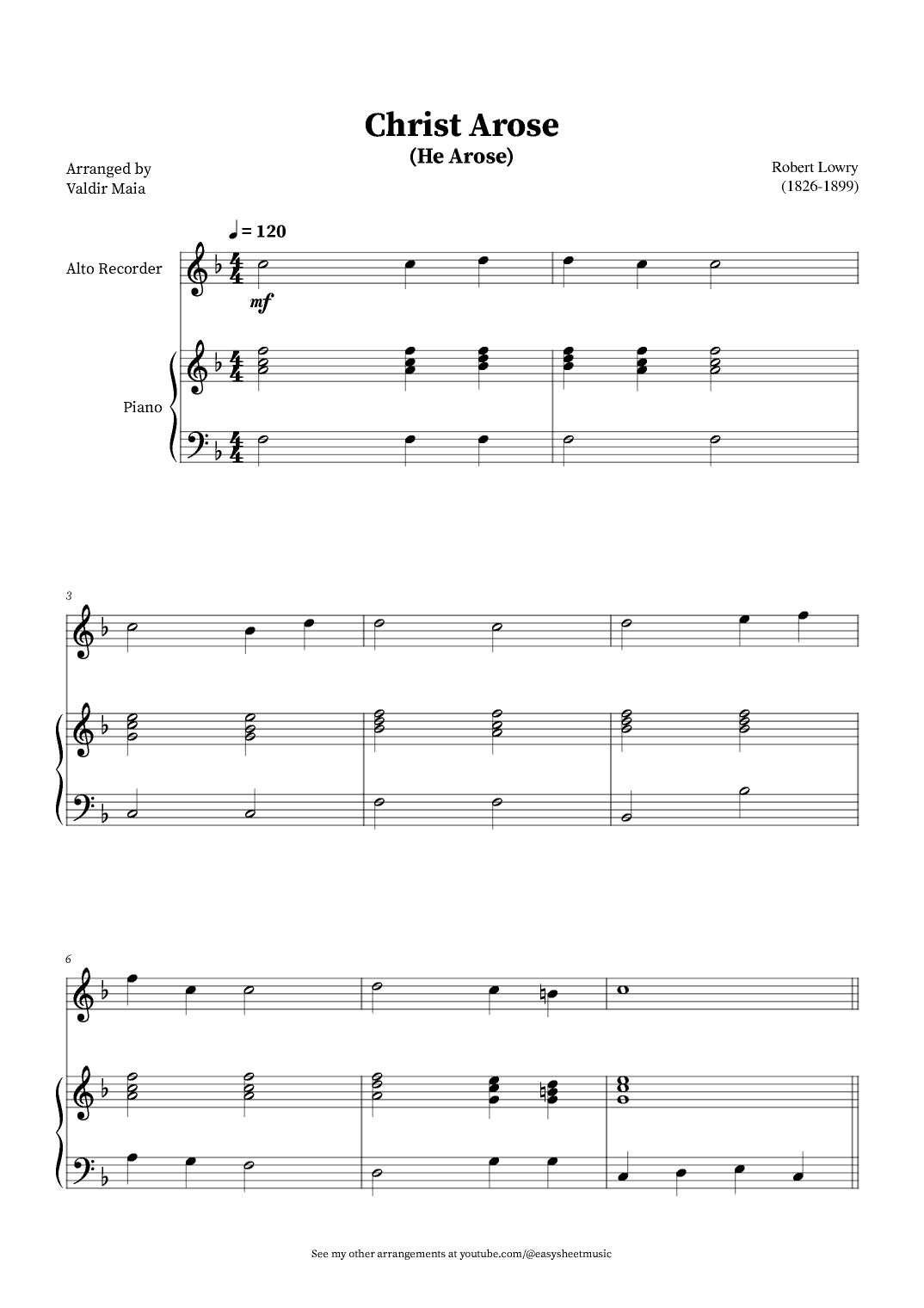 Christ Arose (He Arose) -  Alto Recorder and Piano (arr. Valdir Maia)