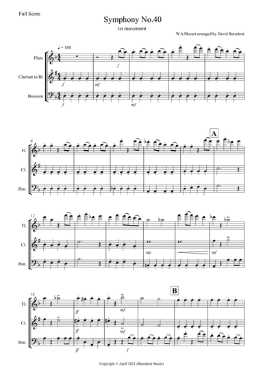 Symphony No.40 (1st movement) for Wind Trio (arr. David Burndrett)