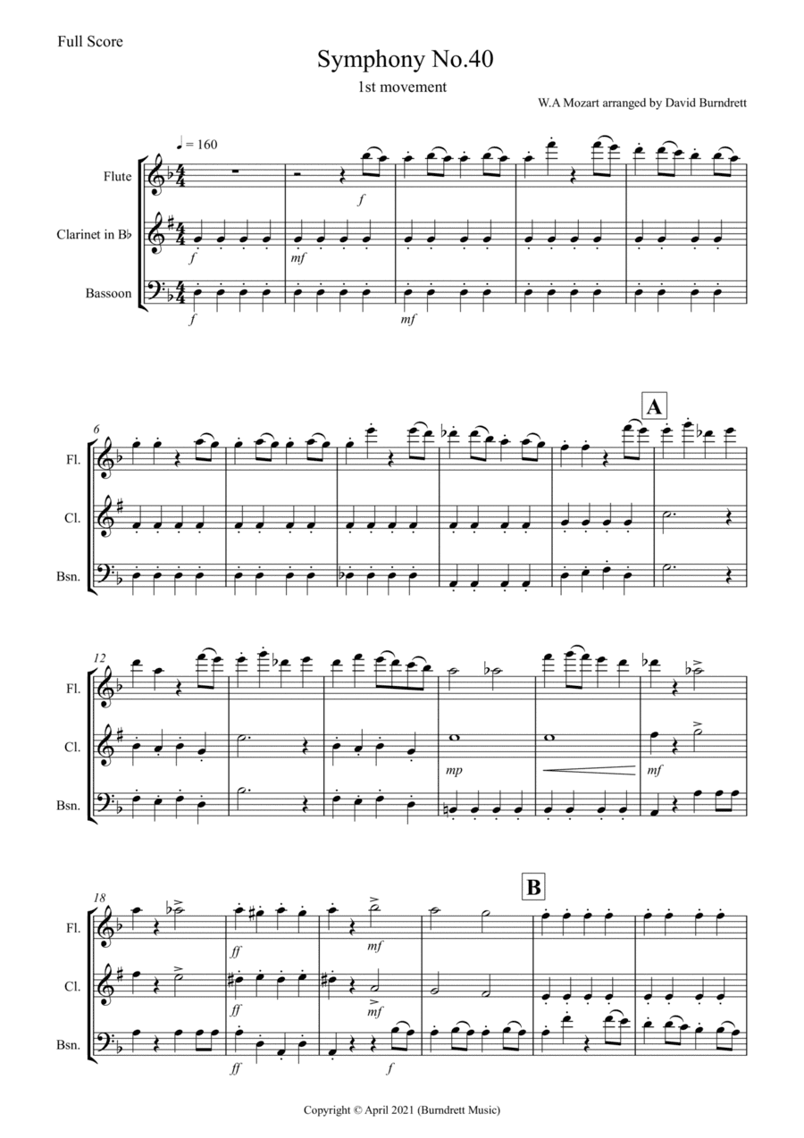 Symphony No.40 (1st movement) for Wind Trio (arr. David Burndrett)