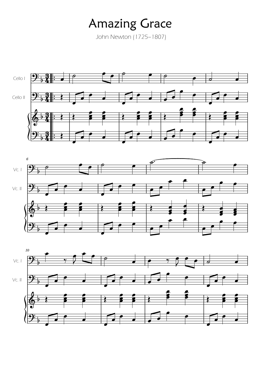 Amazing Grace - Cello Duet w/ Piano Accompaniment (arr. Ygor Nunes)