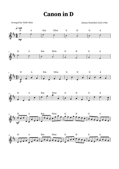 Canon in D - Tenor Recorder Solo (+CHORDS) (arr. Valdir Maia)