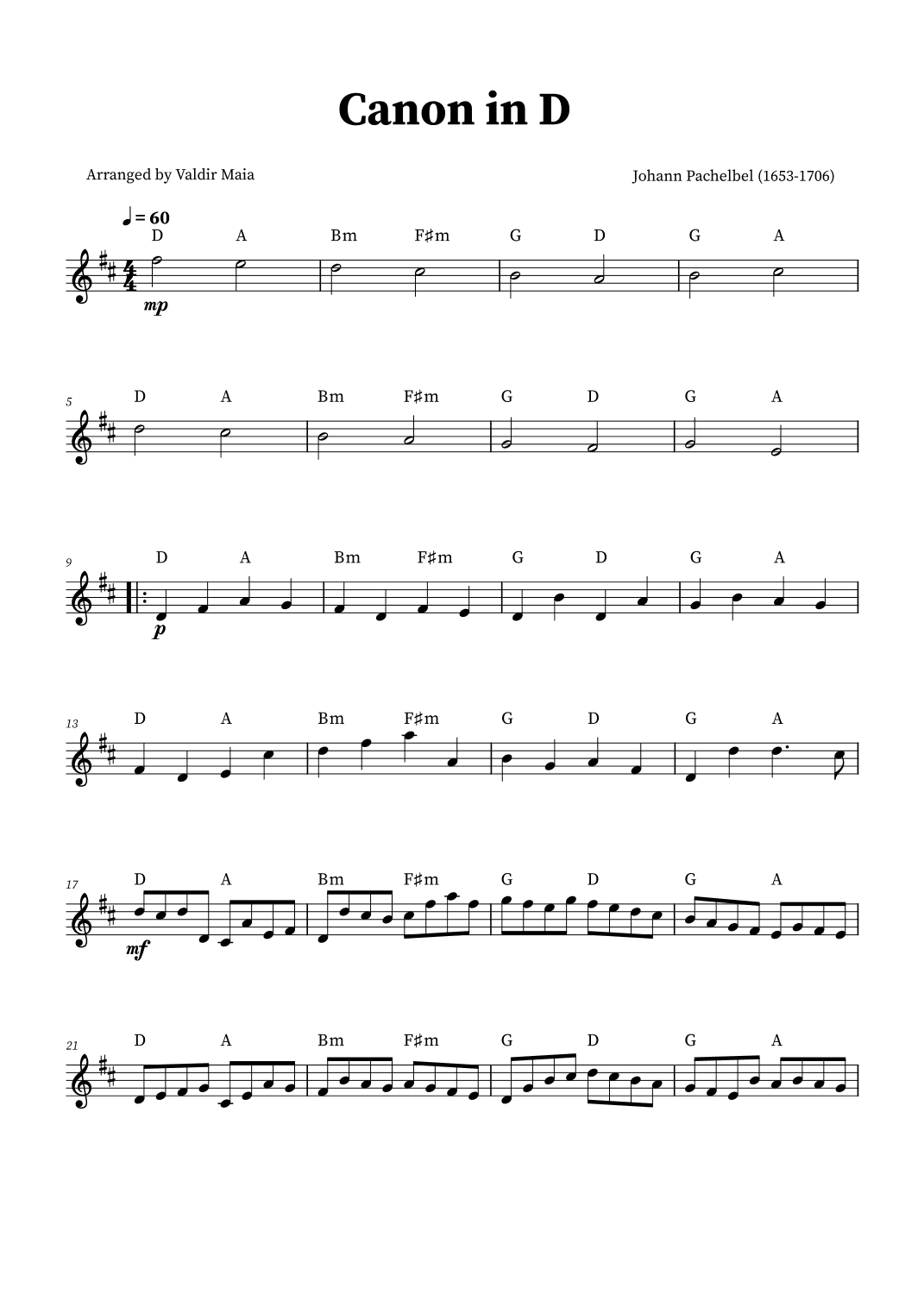 Canon in D - Tenor Recorder Solo (+CHORDS) (arr. Valdir Maia)