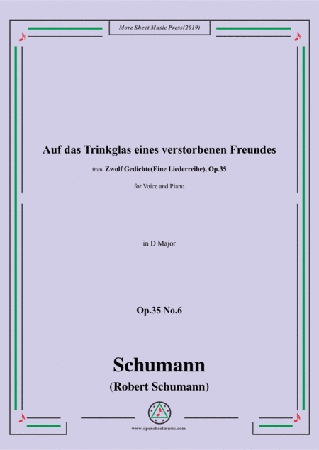Schumann-Auf das Trinkglas eines...,Op.35 No.6 in D Major,for V&Pno (arr. MSM)