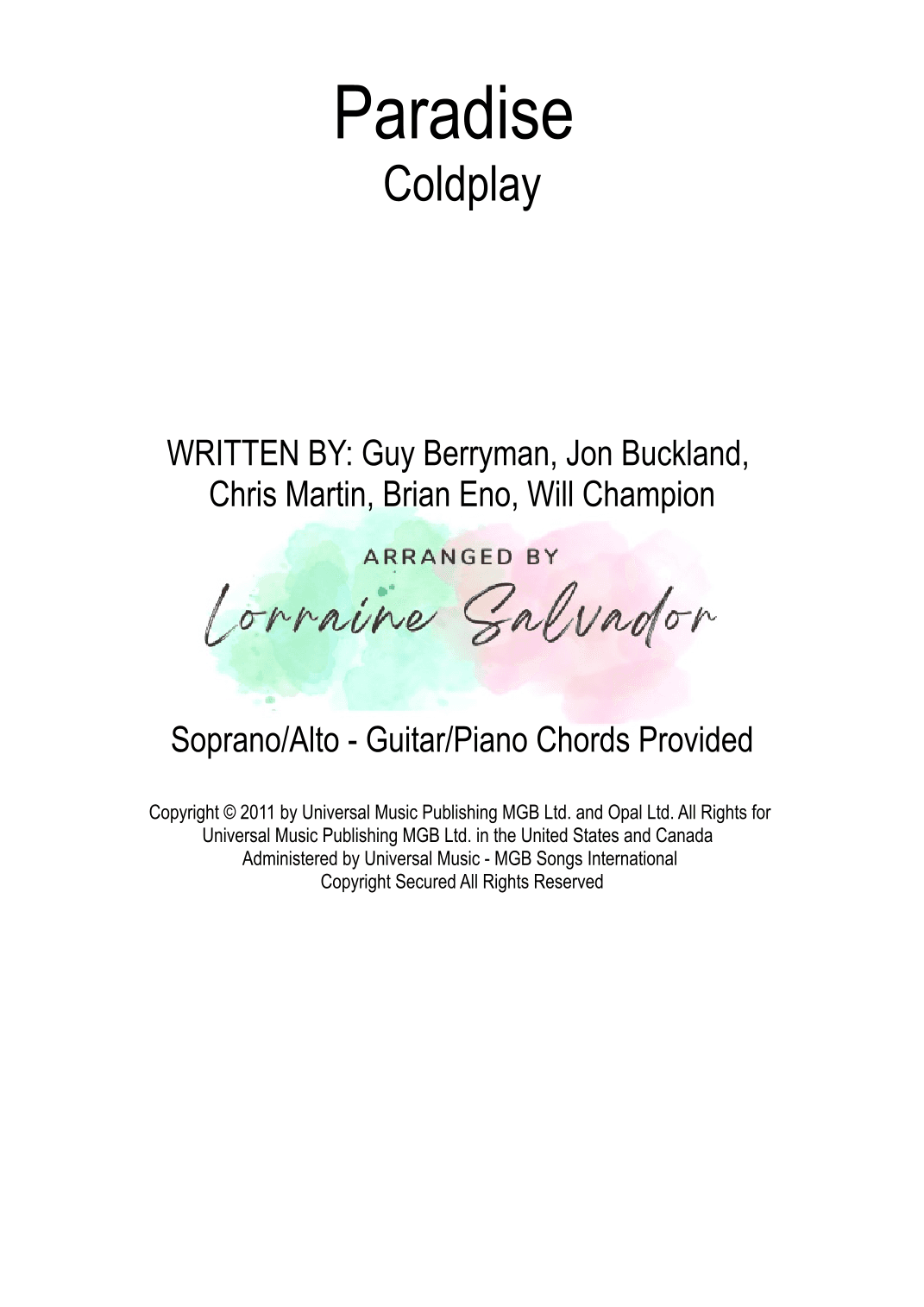Paradise (arr. Lorraine Anne Salvador)