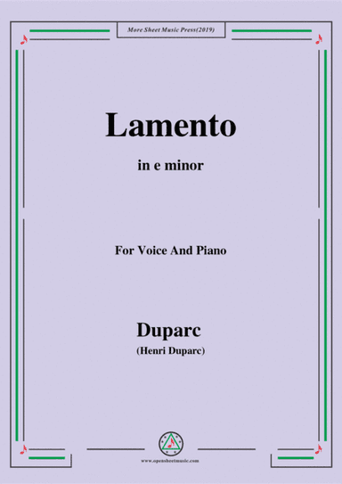 Duparc-Lamento in e minor,for Violin and Piano (arr. MSM)