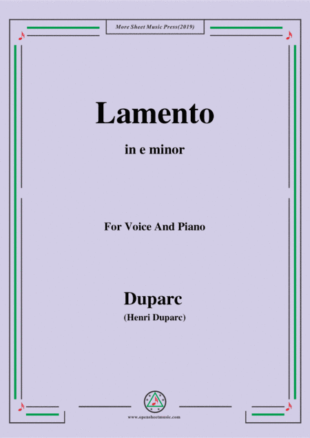 Duparc-Lamento in e minor,for Violin and Piano (arr. MSM)
