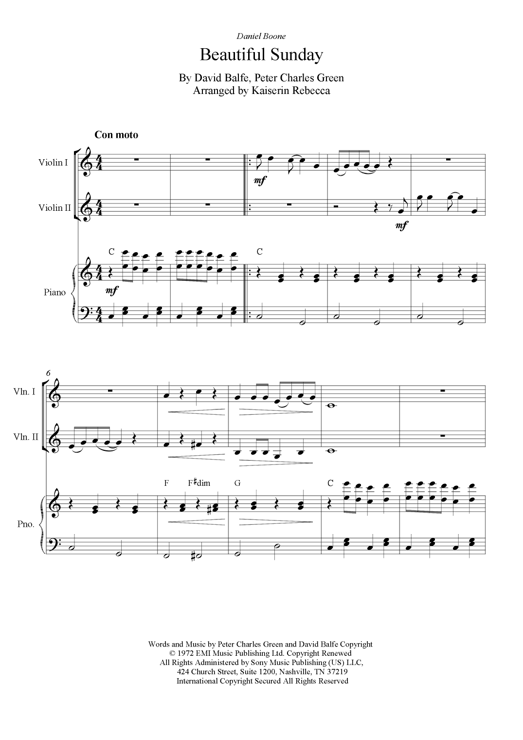 Beautiful Sunday (arr. Kaiserin Rebecca)