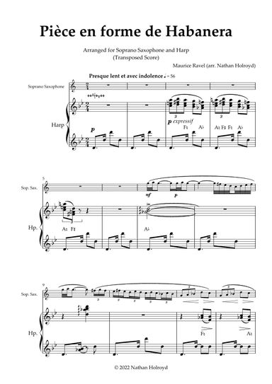 Pièce en forme de habanera (arr. for B-flat saxophone and harp) (arr. Nathan Holroyd)