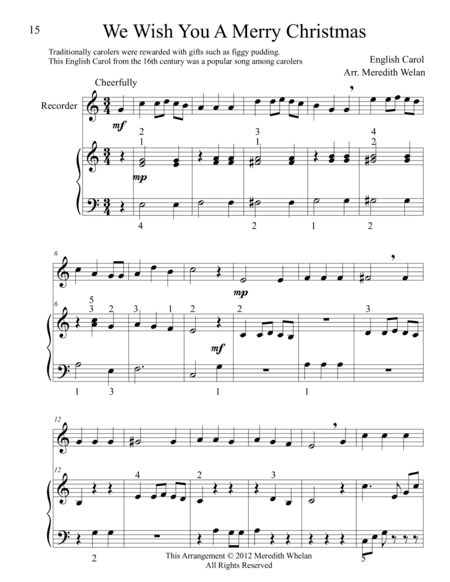 Christmas Duets for Recorder & Piano:  We Wish You a Merry Christmas (arr. Meredith Whelan)
