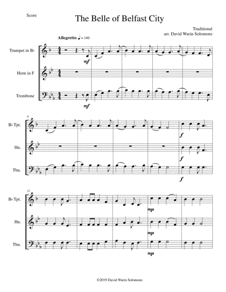 The Belle of Belfast city (I'll tell my ma) for brass trio (trumpet, horn, trombone) (arr. David Warin Solomons)