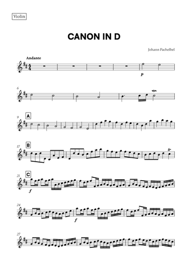 Canon in D (for Violin) (arr. Cadenza Editions)