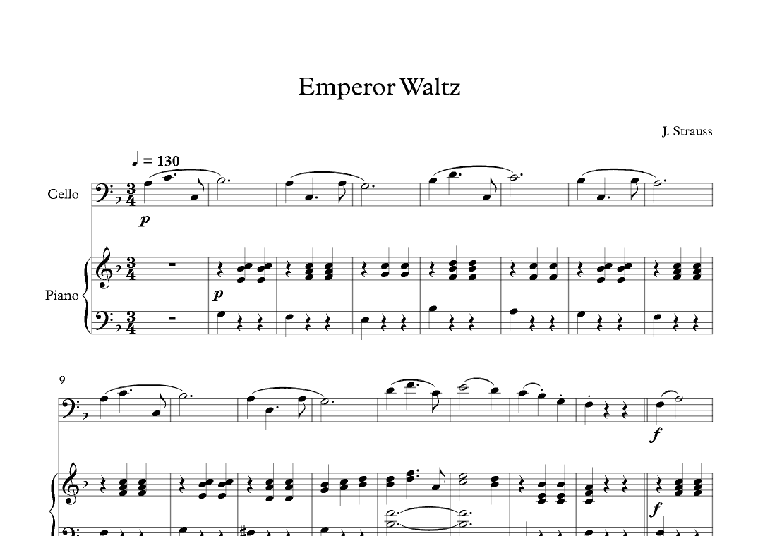 Emperor Waltz - Johann Strauss Jr. (Cello + Piano) (arr. Digital Book Music)