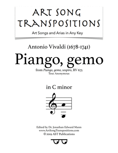 VIVALDI: Piango, gemo, RV 675 (transposed to C minor) (arr. ArtSongTranspositions.com)