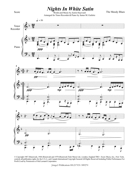 Nights In White Satin (arr. James M. Guthrie, ASCAP)