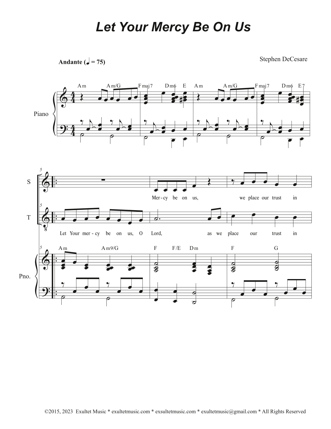 Let Your Mercy Be On Us (Psalm 33) (2-part choir - (Soprano and Tenor)