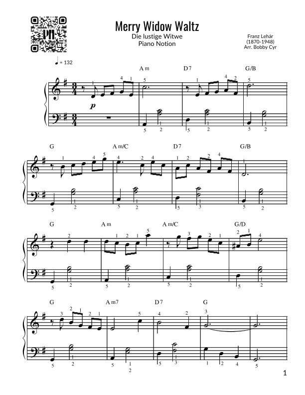 The Merry Widow Waltz - Die lustige Witwe Theme (Easy Piano Solo) (arr. Bobby Cyr)