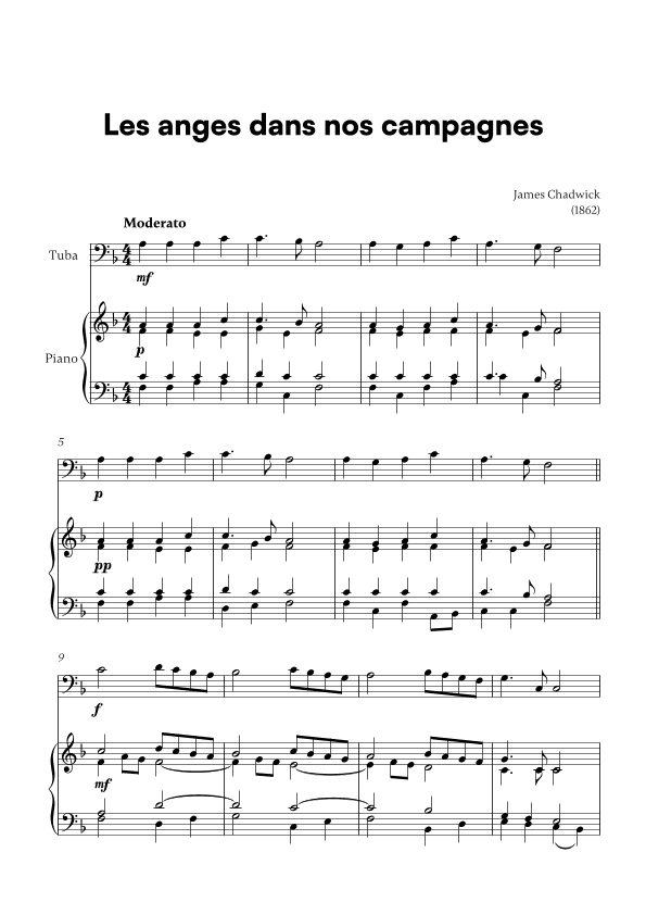 Les anges dans nos campagnes (for Tuba and Piano) (arr. Cadenza Editions)