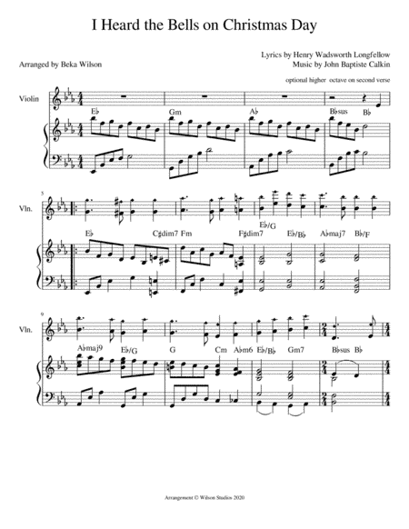 I Heard the Bells on Christmas Day--violin solo (arr. Beka Wilson)