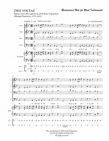Renaissance Hits for Winds: Two Voltas - Dances 201 and 210 from Terpsichore (Praetorius) (arr. Colin Kirkpatrick)
