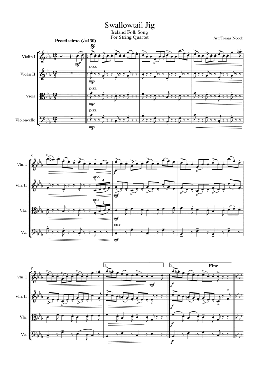 Swallowtail Jig for String Quartet (arr. Tomaz Nedoh)