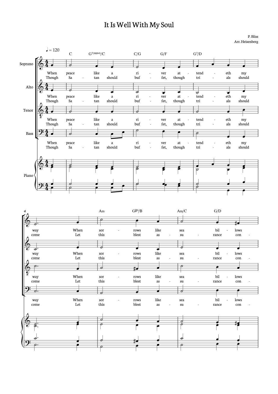 It Is Well With My Soul - SATB with accompaniment and chords (arr. Heisenberg)