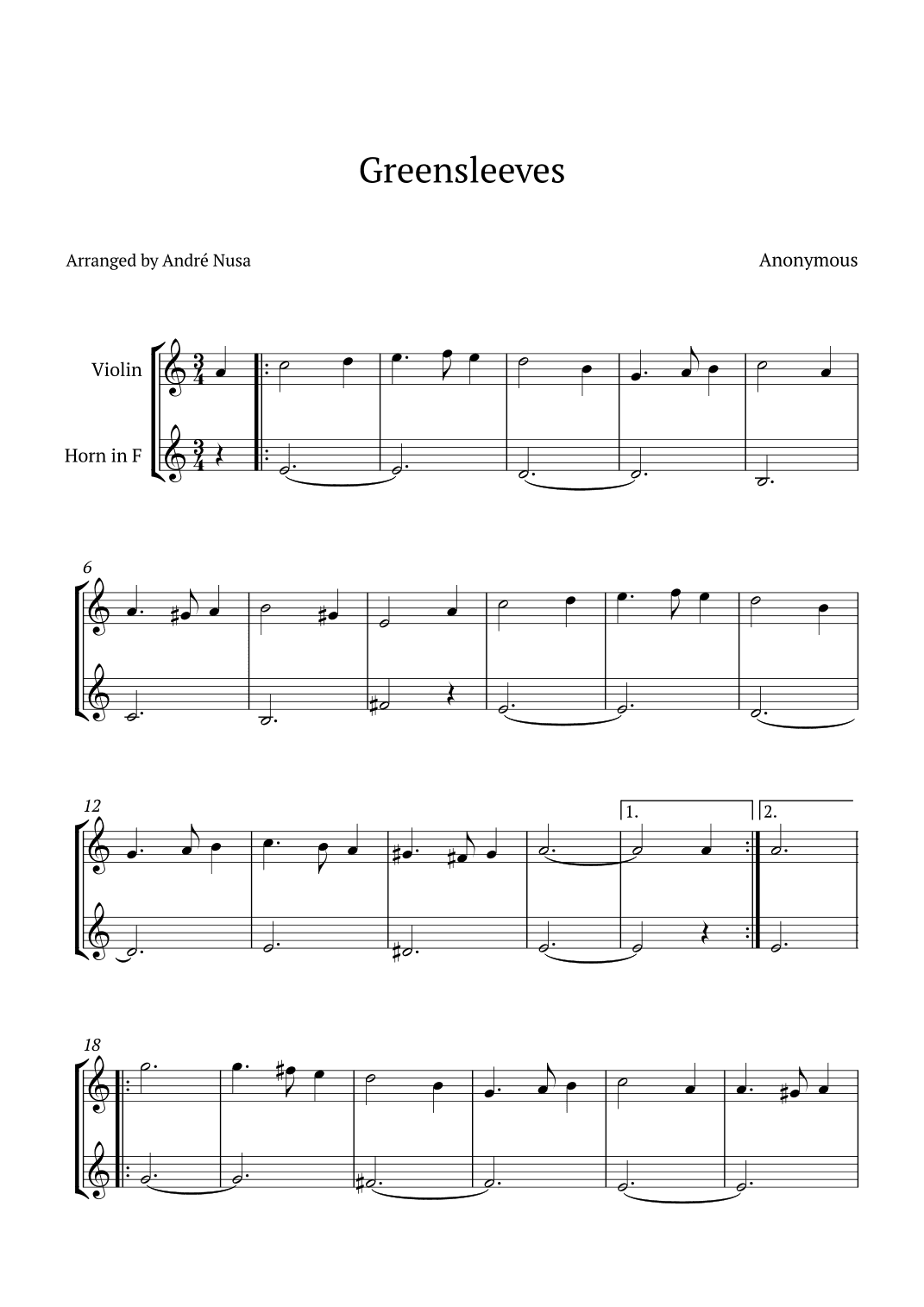 Greensleeves (arr. André Nusa)
