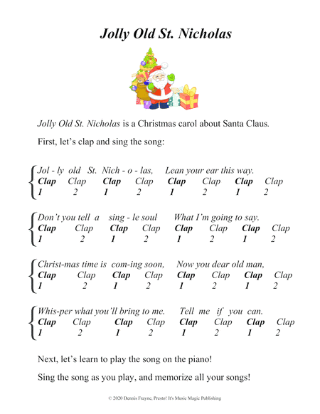 Jolly Old St. Nicholas (black key notation) (arr. Ruth Stevenson Alling, Dennis Frayne)