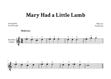 Mary Had a Little Lamb - Easy Guitar (with Fingering) (arr. Yuri Noronha)