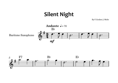 Silent Night - Baritone saxophone solo with chord symbols (arr. Glauco Fernandes)