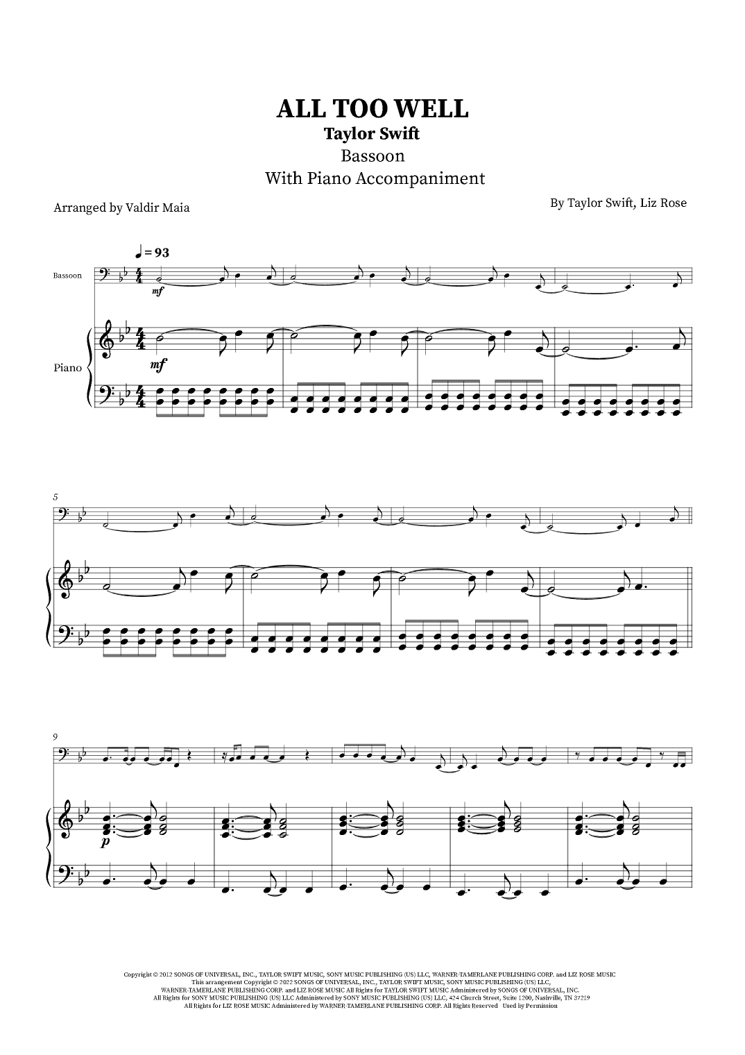 All Too Well (arr. Valdir Maia)