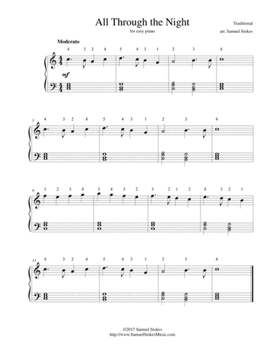 All Through the Night - for easy piano (arr. Samuel Stokes)
