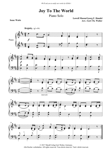 Joy To The World (arr. Gert Th. Walter)