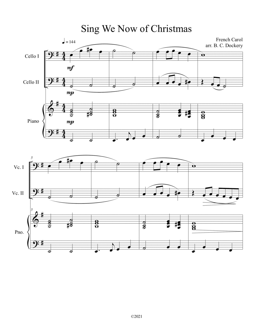 Sing We Now of Christmas (Cello Duet with Piano Accompaniment) (arr. B. C. Dockery)