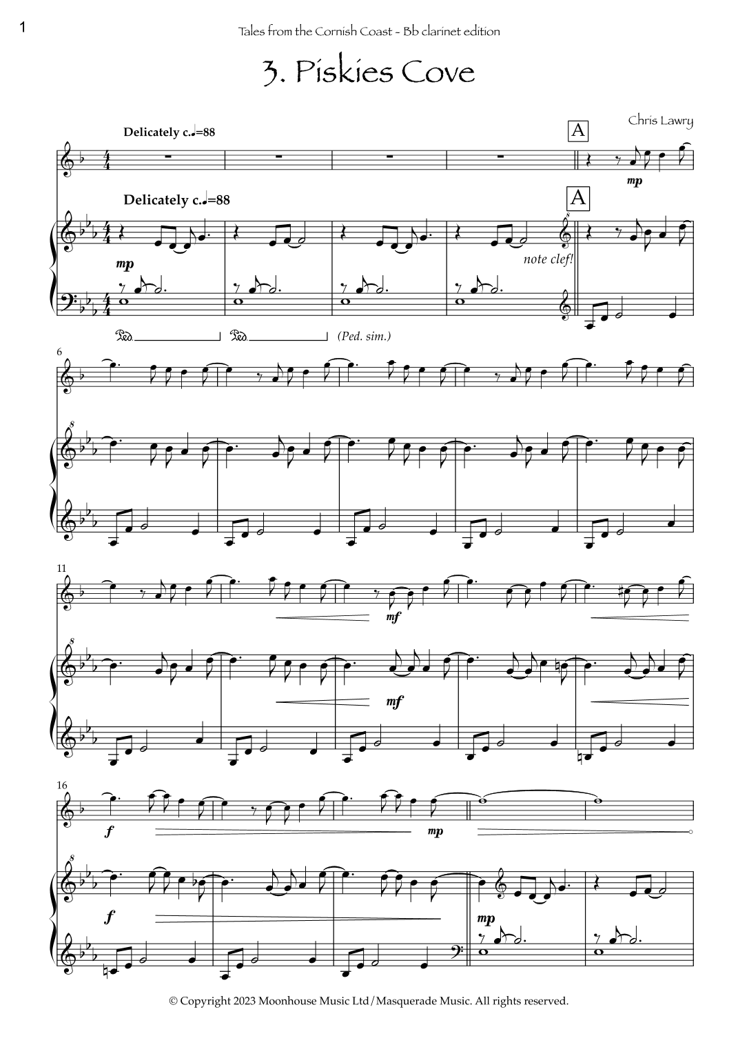 Piskies Cove (from Tales from the Cornish Coast) Bb Clarinet & Piano. By Chris Lawry