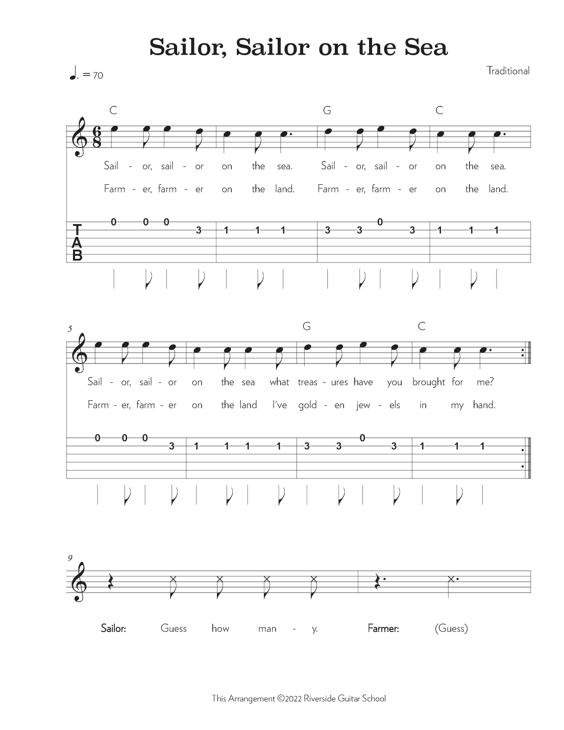 Sailor, Sailor on the Sea (arr. Riverside Guitar School)