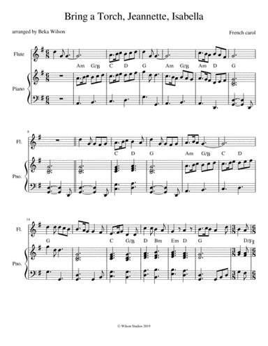 Bring a Torch, Jeannette, Isabella--flute solo (arr. Beka Wilson)