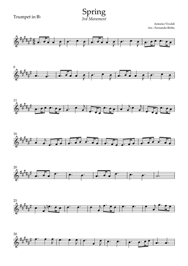 Spring - 3rd Movement (Antonio Vivaldi) for Trumpet in Bb Solo (arr. Fernando Britto)