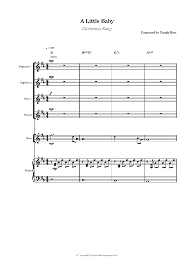 A Little Baby - Christmas song SSAA optional instruments and piano composed by Connie Boss