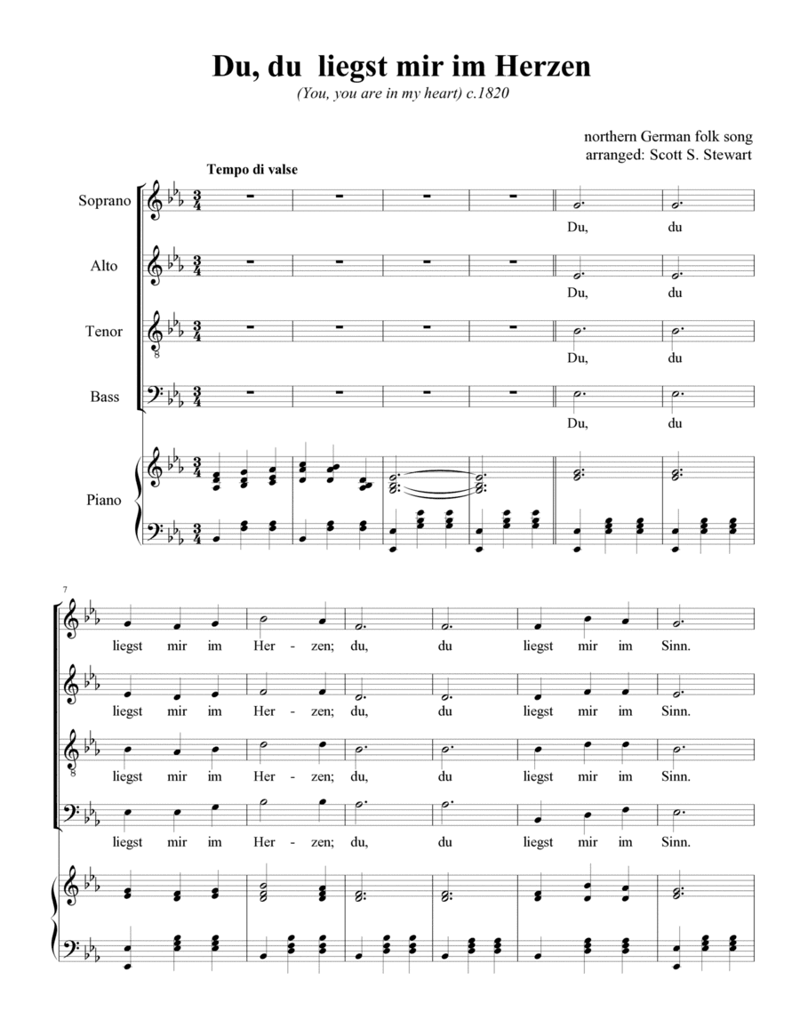 Du, du, liegst mir im Herzen (German folksong) (arr. Scott S. Stewart)
