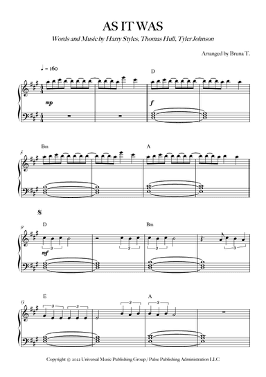 As It Was (arr. Bruna T.)