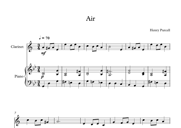 Air - Henry Purcell (Clarinet + Piano) (arr. Digital Book Music)