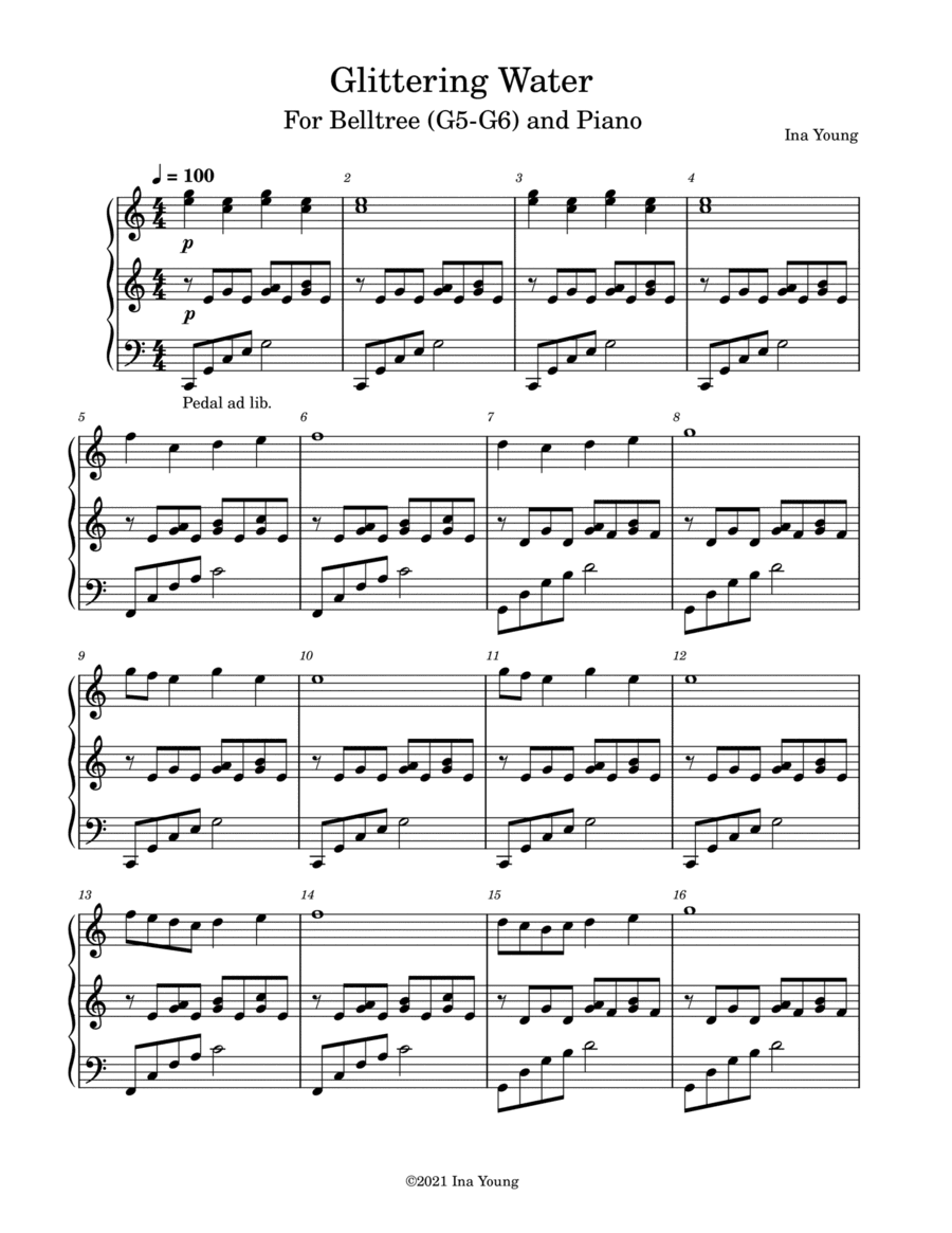 Glittering Water for Piano and Bell Tree (G5-G6)