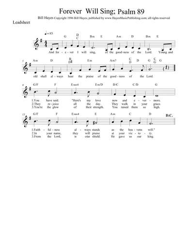 Psalm 89:  Forever I Will Sing - leadsheet